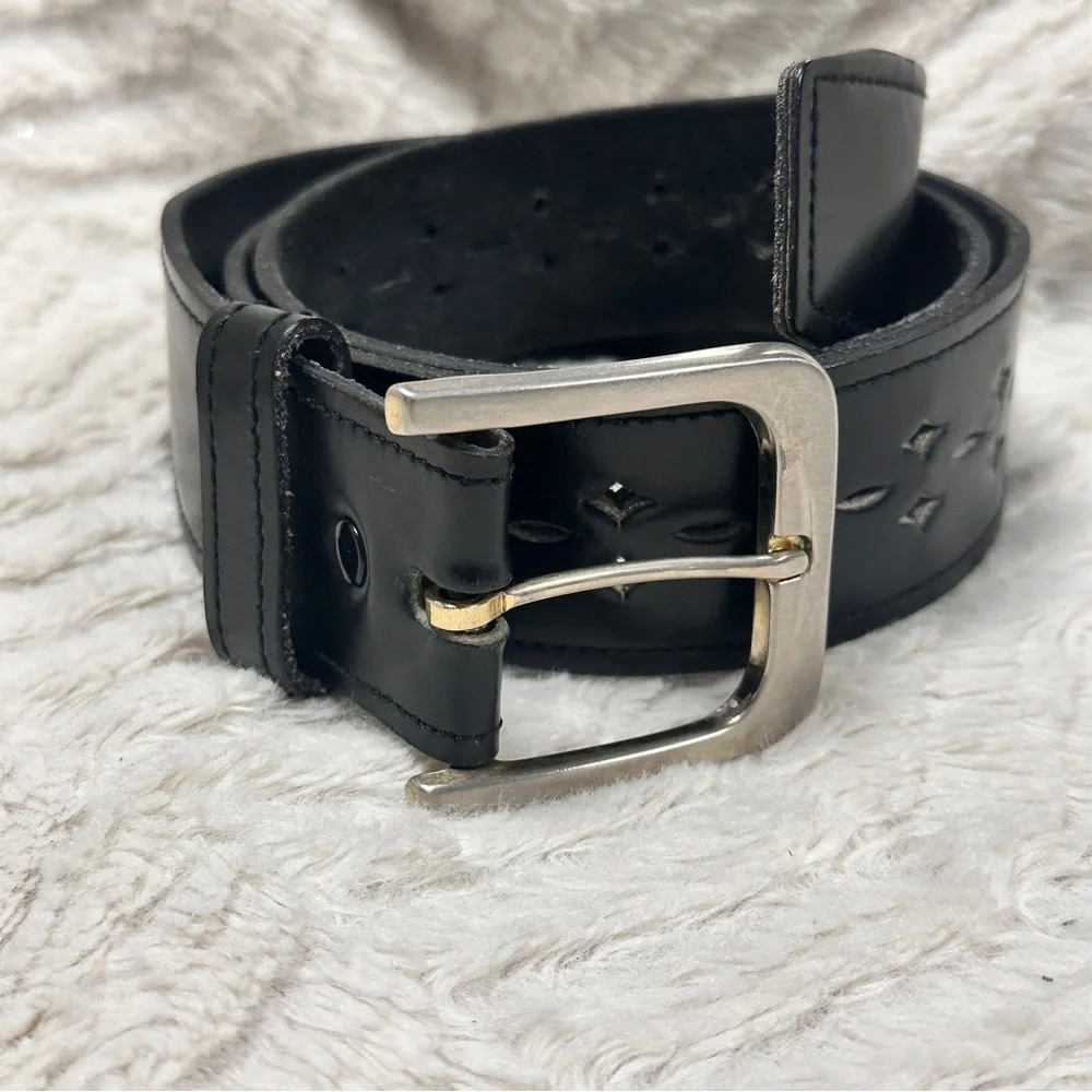 Hickok Black Cowhide Leather Diamond Perforated adjustable Belt 38